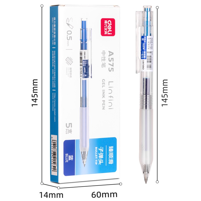 Bút Bi Mực Gel Deli A575 Mực Xanh Ngòi 0.5