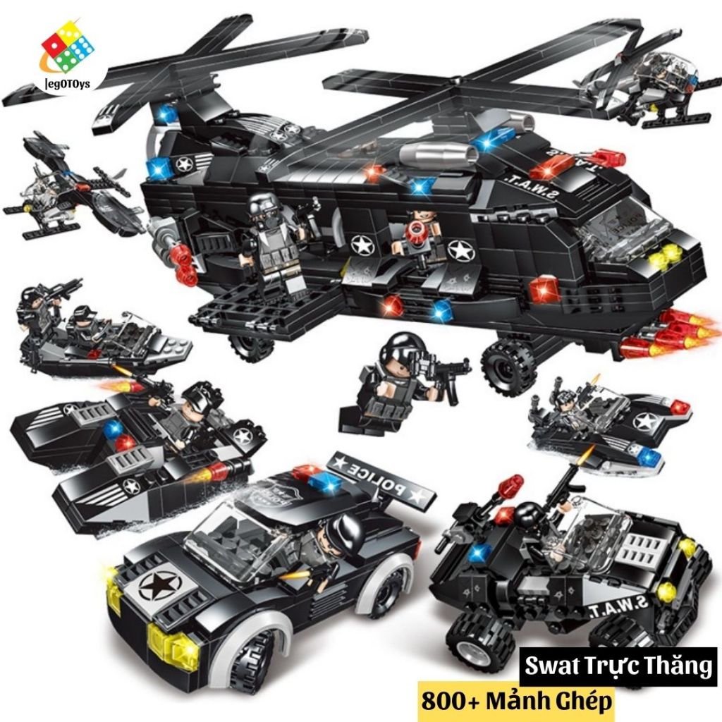 LEGO Máy Bay Trực Thăng Swat 800 Mảnh Ghép - Bộ Đồ Chơi Lắp Ráp Cảnh Sát Đặc Nghiệm Chỉ Huy Bảo Vệ Thành Phố Cho Bé Trai