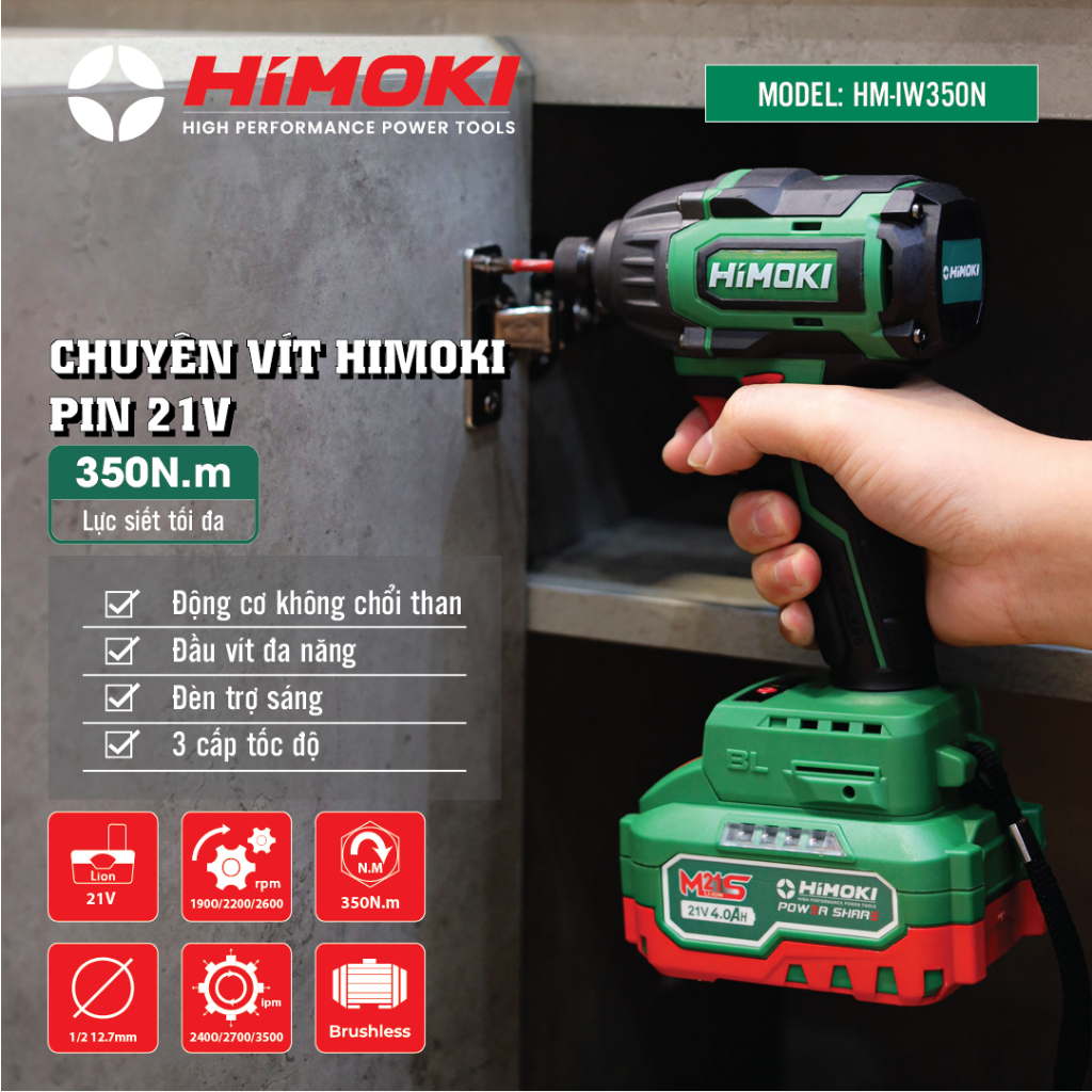 Chuyên Vít Himoki HM-IW350N - Máy Bắn Vít không chổi than Himoki 350N.M Bảo hành chính hãng