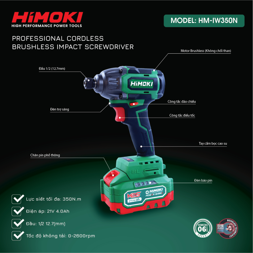 Chuyên Vít Himoki HM-IW350N - Máy Bắn Vít không chổi than Himoki 350N.M Bảo hành chính hãng