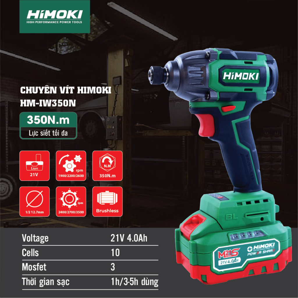 Chuyên Vít Himoki HM-IW350N - Máy Bắn Vít không chổi than Himoki 350N.M Bảo hành chính hãng