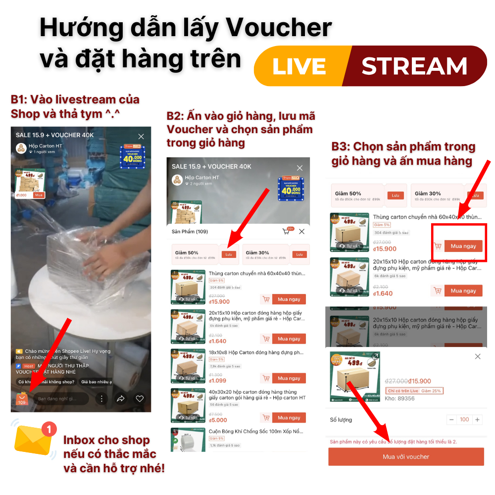 20x20x10 Combo 10 hộp carton, thùng giấy cod gói hàng, hộp bìa carton đóng hàng giá rẻ