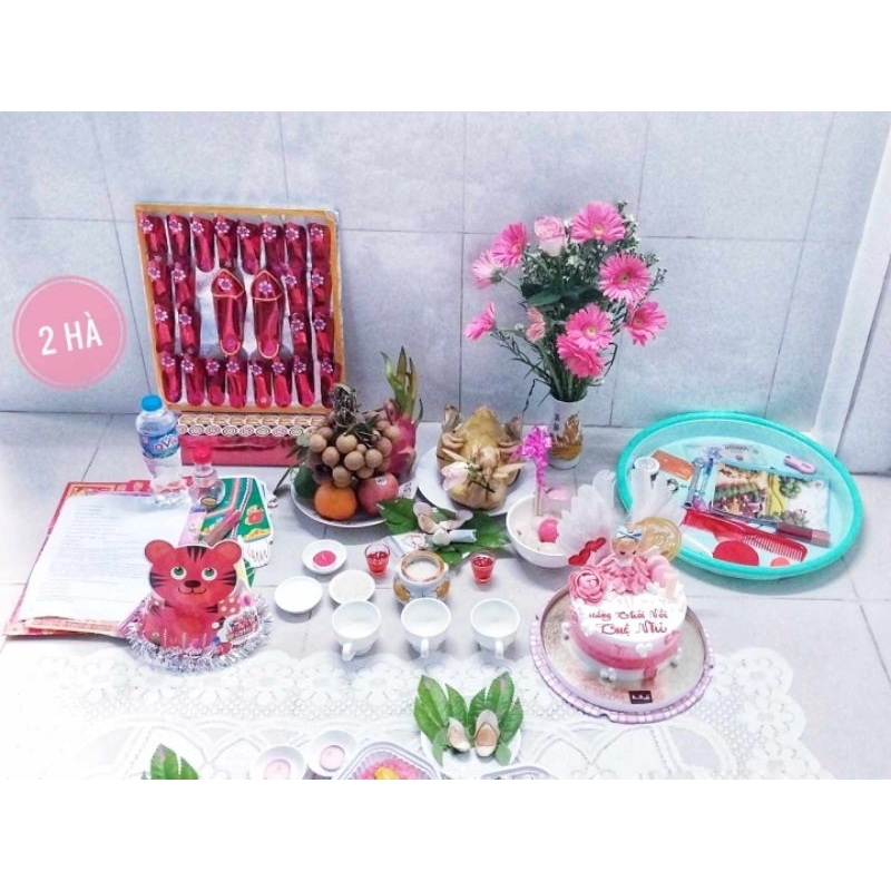 Trọn Bộ Đồ Cúng Đầy Tháng - Thôi Nôi Theo Tông Màu Vàng - Đỏ