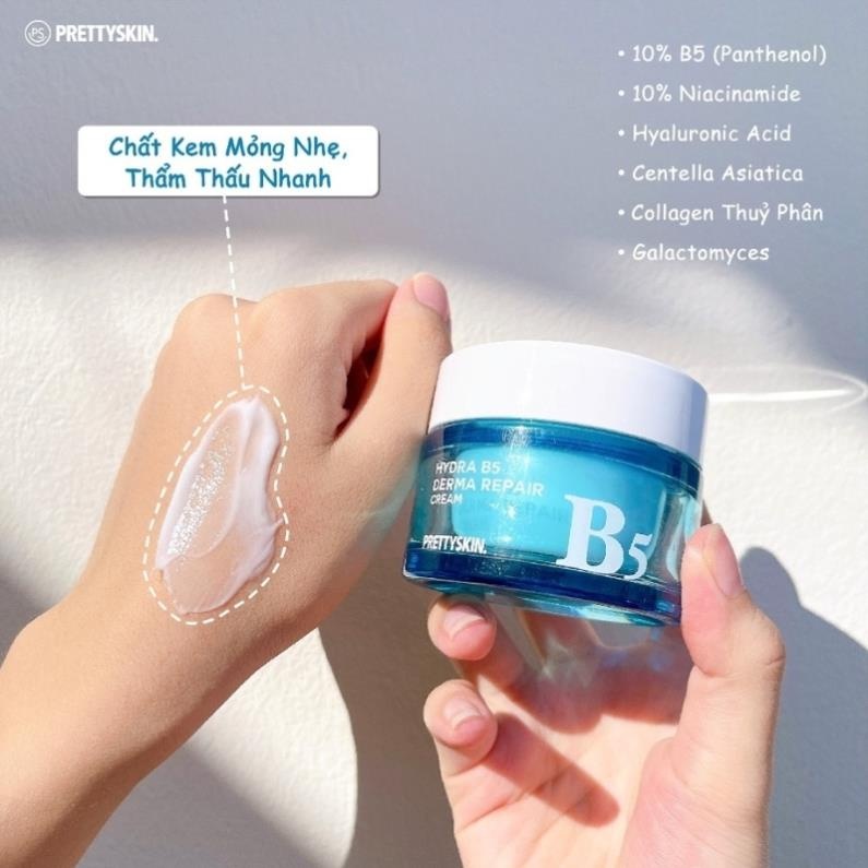 Kem Dưỡng Prettyskin Phục Hồi Dưỡng Trắng Hydra B5 Derna Repair Cream , Rau Má The Pure Jeju Cica