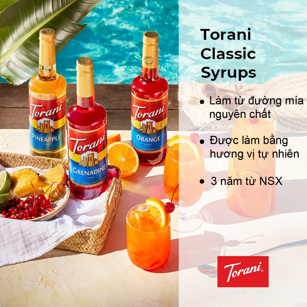 Siro Pha Chế Torani Classic Syrup 750ml Mỹ - Đa Dạng Hương Vị - Vị Đậm Đà - Mùi Thơm Ngọt - Màu Sắc Nổi Bật