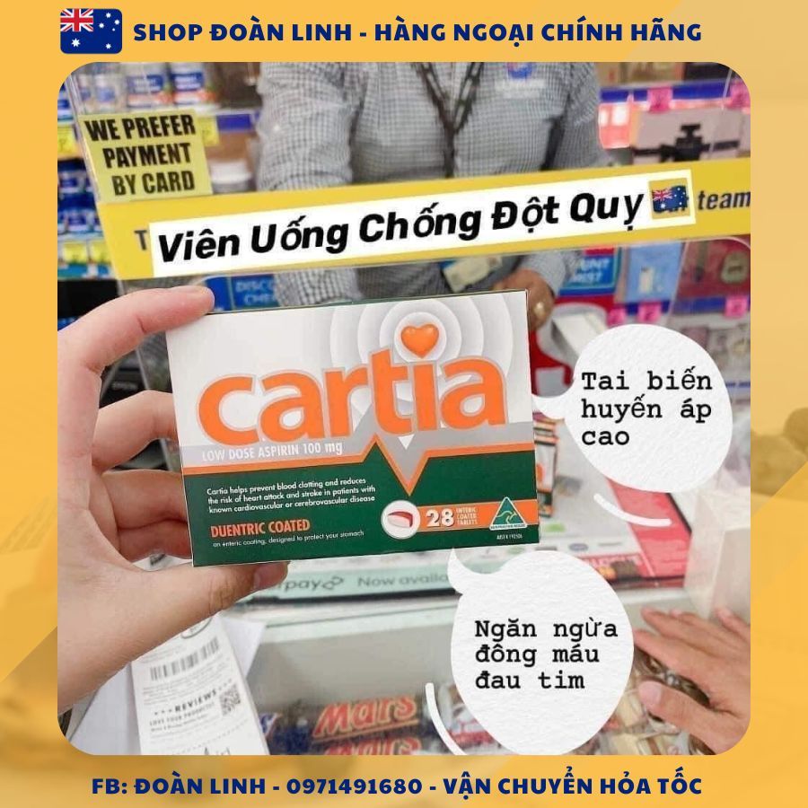 Viên chống đột quỵ Cartia 168 viên & 84 viên Úc, Hàng Úc Đi Air, Date xa