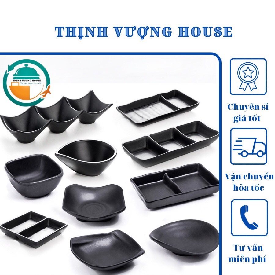 Chén chấm đen , đĩa đựng kim chi 100% melamine đen nhám giá rẻ