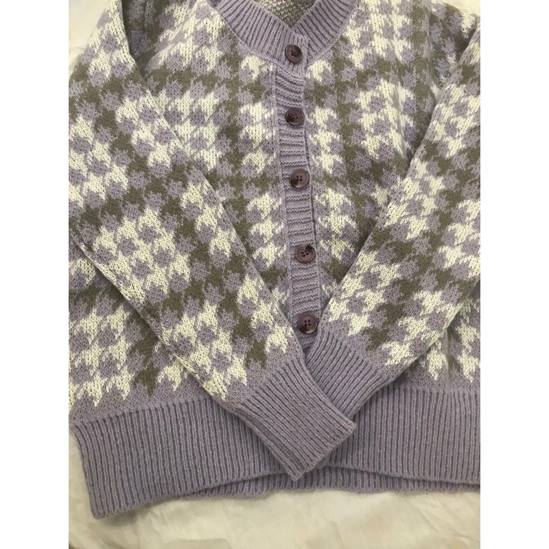 Áo len cardigan màu tím nhạt thiết kế cổ tròn form dáng vừa hàng QC loại 1 thời trang thu đông