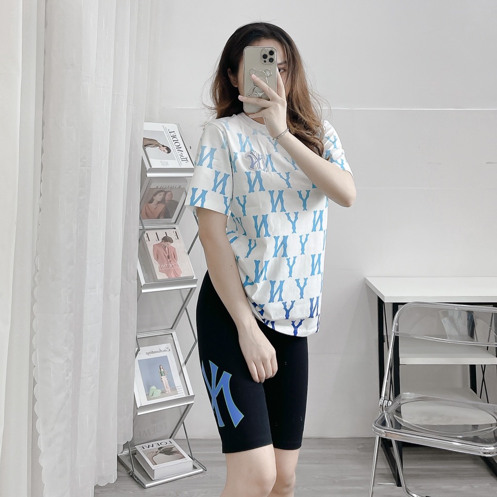 Áo thun MLB NY tay lỡ form rộng nam nữ phông cotton xuất dư sang xịn mịn cao cấp