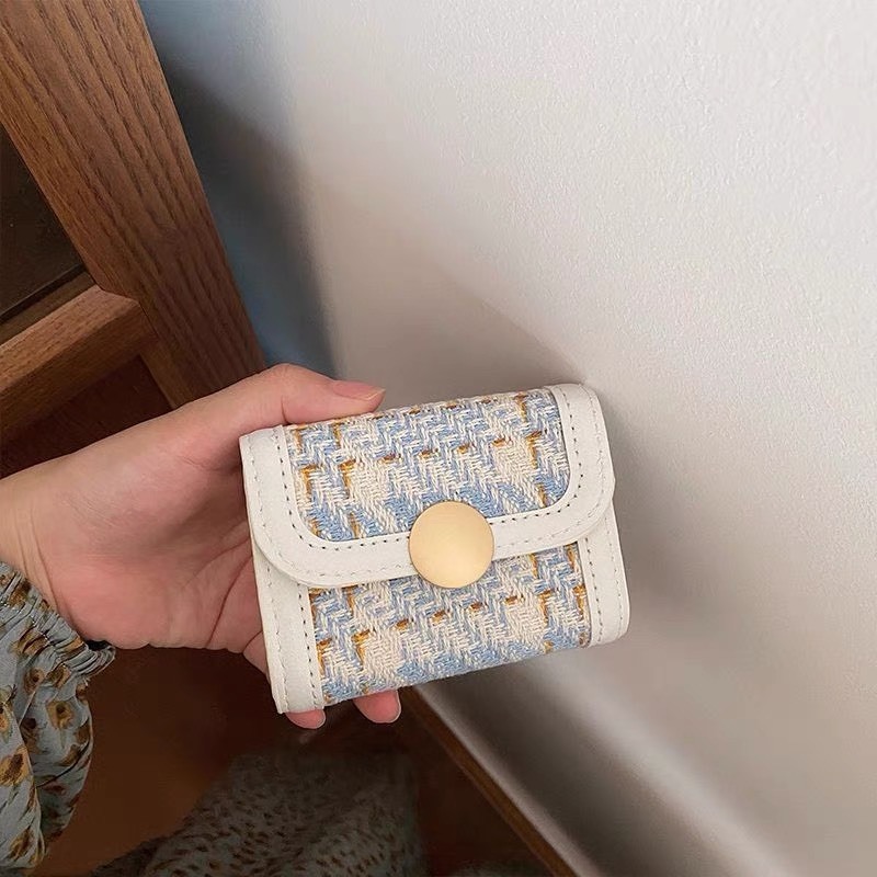 Ví Nữ Nhiều Ngăn Bỏ Túi Mini Cao Cấp Họa Tiết Răng Cưa Phối Dây Kéo Siêu Hot