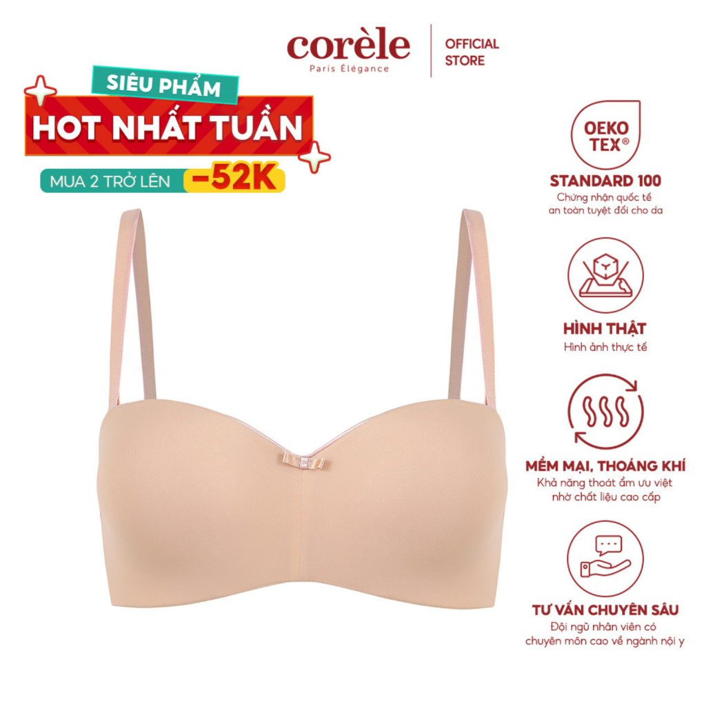 Áo ngực nữ cúp ngang Corèle tháo dây, mút vừa, không đường may, gọng ẩn Silicone thoải mái gợi cảm từ Pháp - 11137A