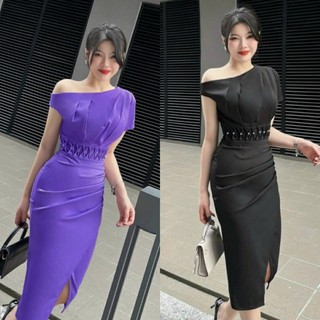 ĐẦM THIẾT KẾ BODY LỆCH VAI EO ĐÍNH ĐÁ - YB230926