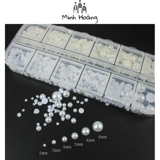 Khay ngọc trai nửa mix 2 màu nhiều size trang trí móng tay xinh