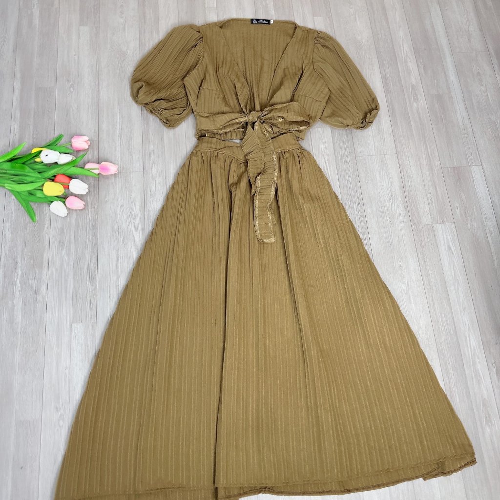 Set Bộ Nữ Hot Trend Bigsize Chân Váy Dài Midi Phối Áo Sơ Mi Đắp Chéo Bánh Bèo Hot Trend Set78