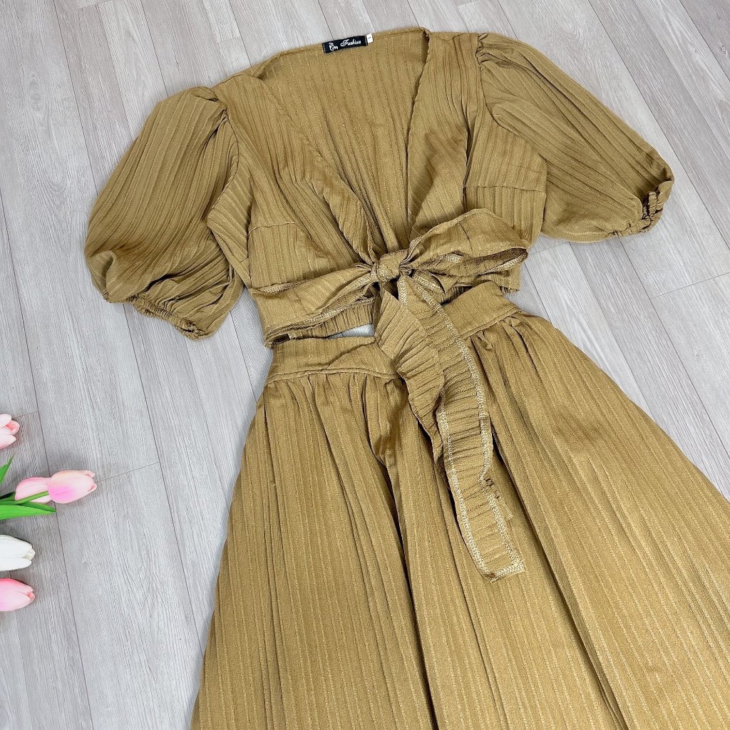 Set Bộ Nữ Hot Trend Bigsize Chân Váy Dài Midi Phối Áo Sơ Mi Đắp Chéo Bánh Bèo Hot Trend Set78