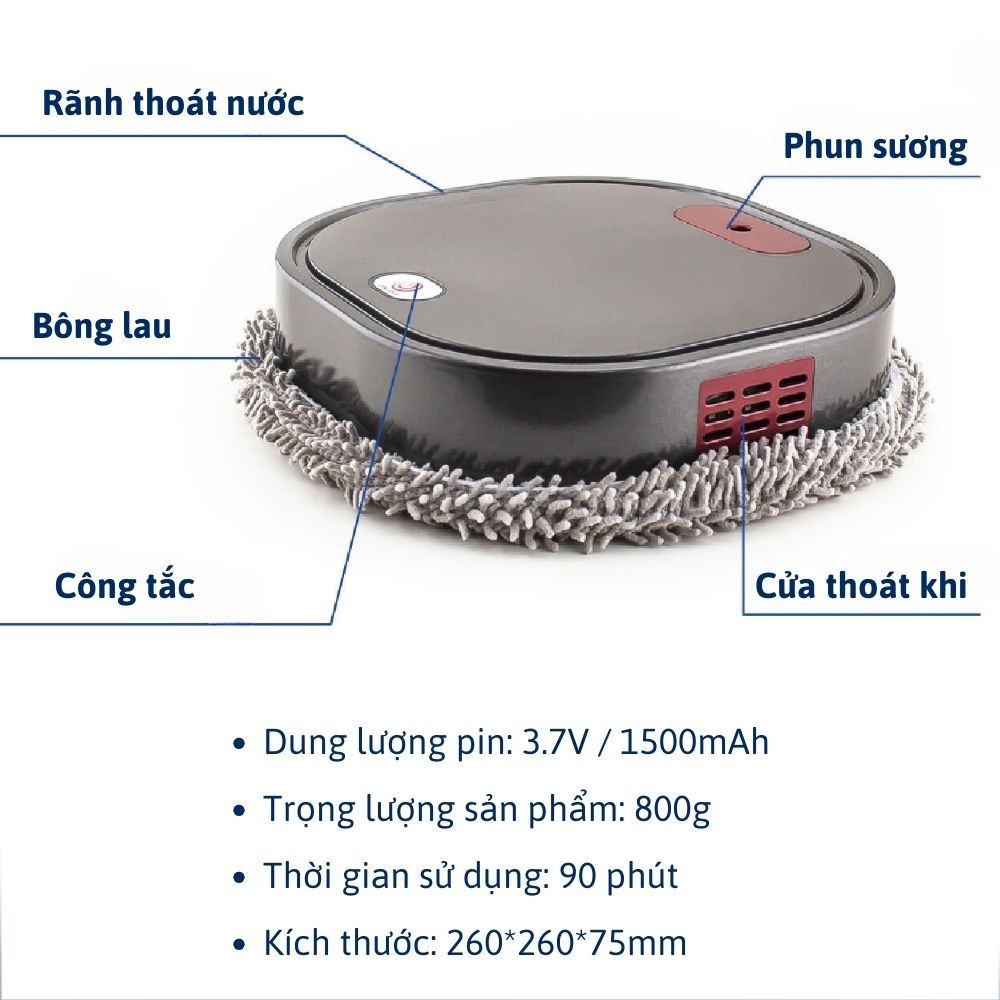 Robot Lau Nhà Thông Minh Tích Hợp Phun Sương Với Tia UV Khử Khuẩn Lau Sàn Đa Năng Cảm Biến Va Chạm
