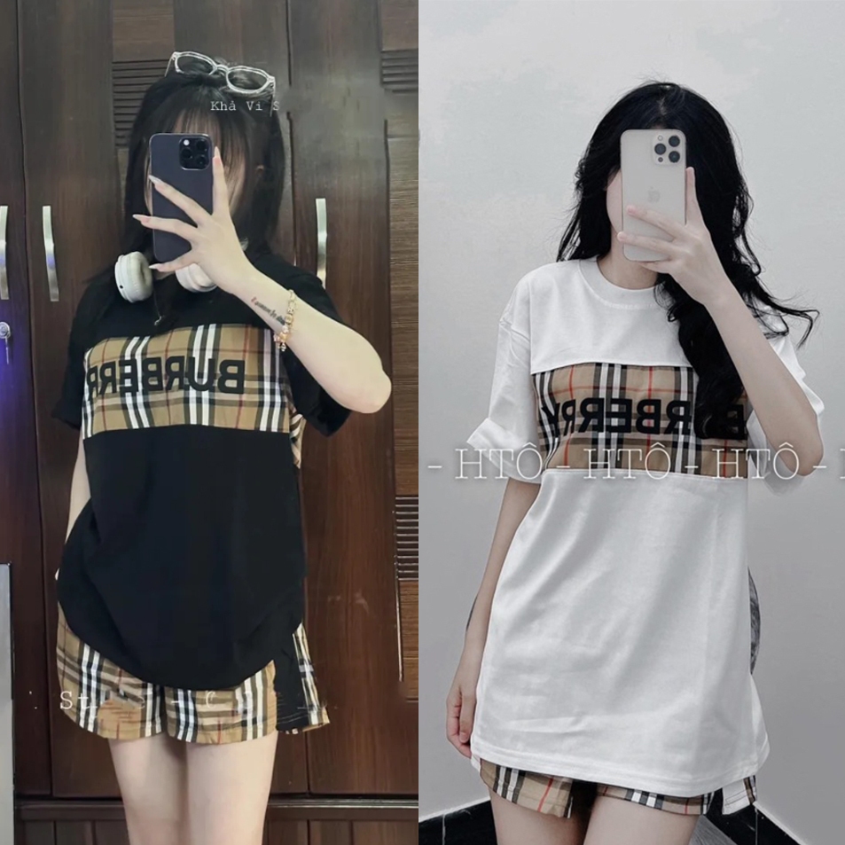 Áo phông phối kẻ ngực BBR in chữ - Áo thun tay lỡ nam nữ unisex chất cotton dày dặn form rộng basic hottrend cháy phố