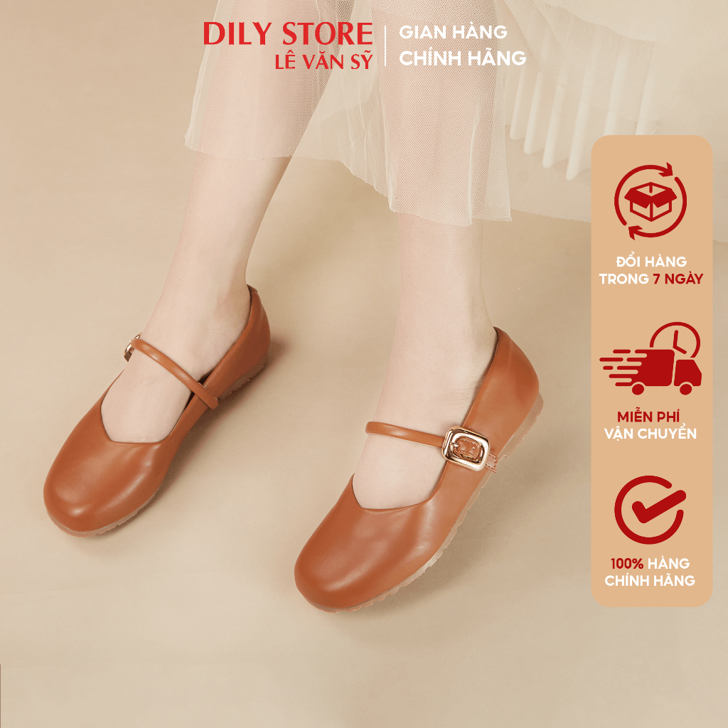 Giày búp bê nữ bằng da siêu êm, mũi tròn kèm khóa cực xinh cao 1cm AA0438