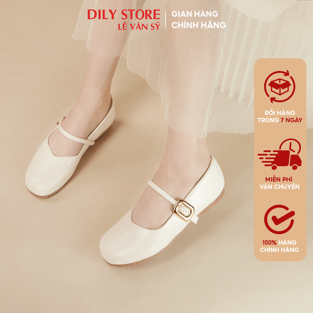 Giày búp bê nữ bằng da siêu êm, mũi tròn kèm khóa cực xinh cao 1cm AA0438