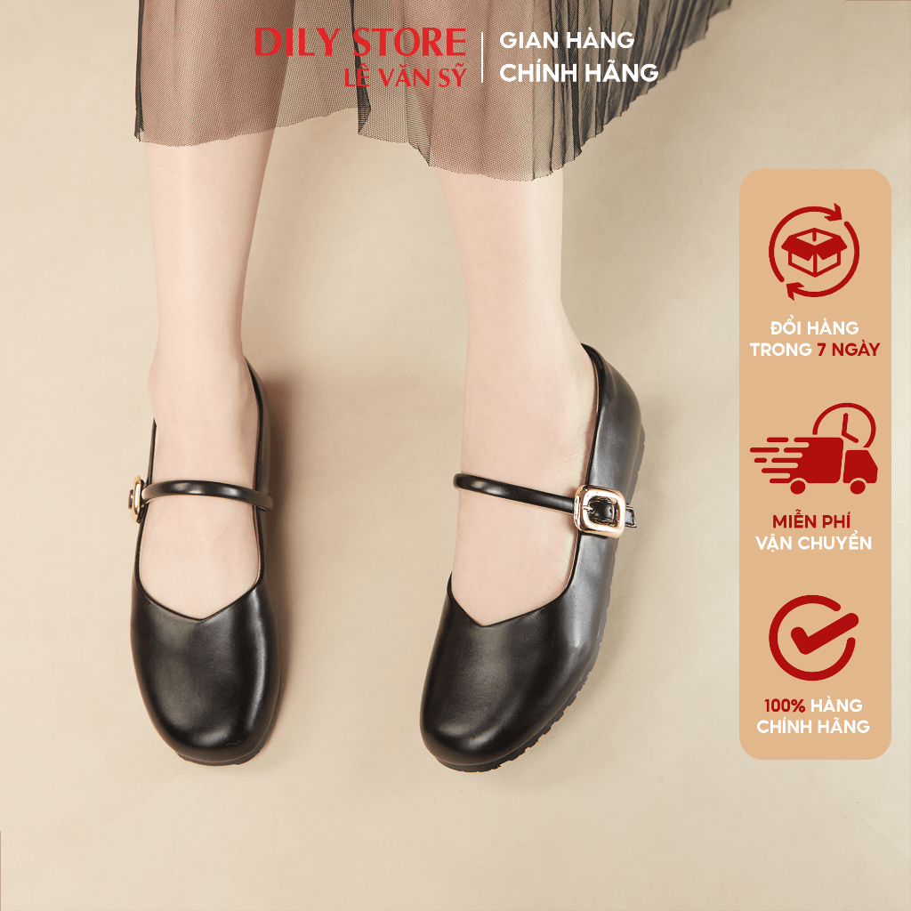 Giày búp bê nữ bằng da siêu êm, mũi tròn kèm khóa cực xinh cao 1cm AA0438