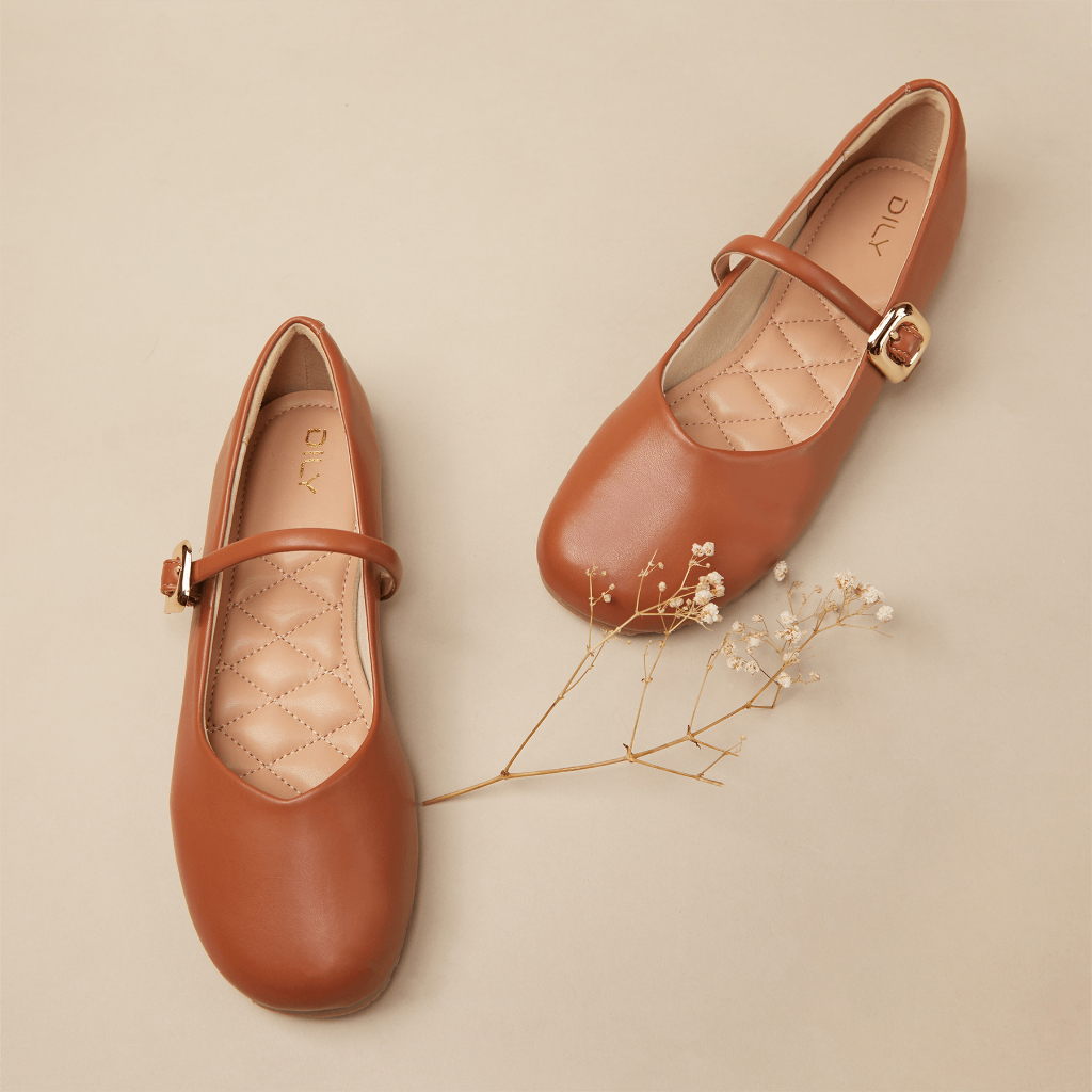 Giày búp bê nữ bằng da siêu êm, mũi tròn kèm khóa cực xinh cao 1cm AA0438