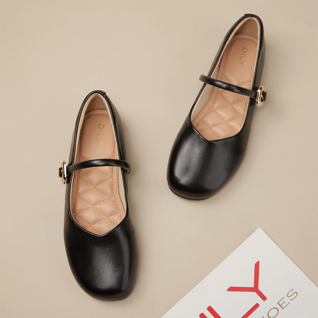Giày búp bê nữ bằng da siêu êm, mũi tròn kèm khóa cực xinh cao 1cm AA0438
