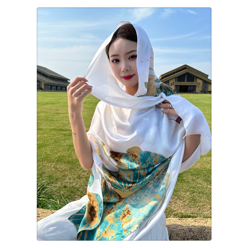 Khăn choàng lụa dài họa tiết nhẹ nhàng làm quà tặng sang trọng 90x180cm THY THY STORE
