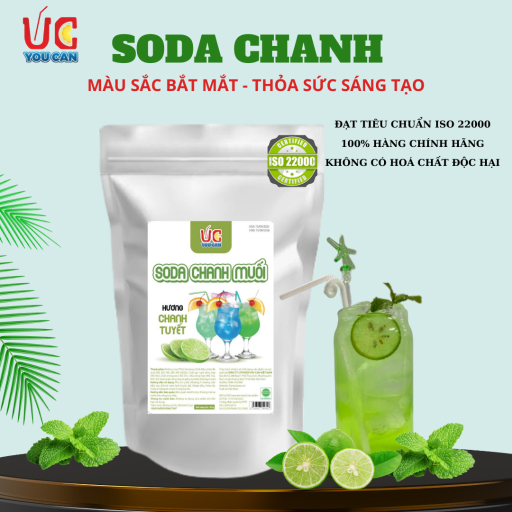 Soda Chanh (1 gói 500gr) Soda UC, Nước Uống Giải Khát Có Sẵn Gas, Không Cần Siro và Nước Có Gas, Đủ Vị,Thơm Ngon, Dễ Pha