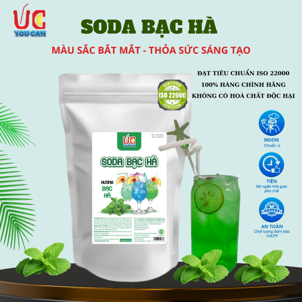 Soda Bạc Hà (1gói 500gr) Soda UC,Nước Uống Giải Khát Có Sẵn Gas, Không Cần Siro và Nước Có Gas,Đủ Vị,Thơm Ngon, Dễ Pha