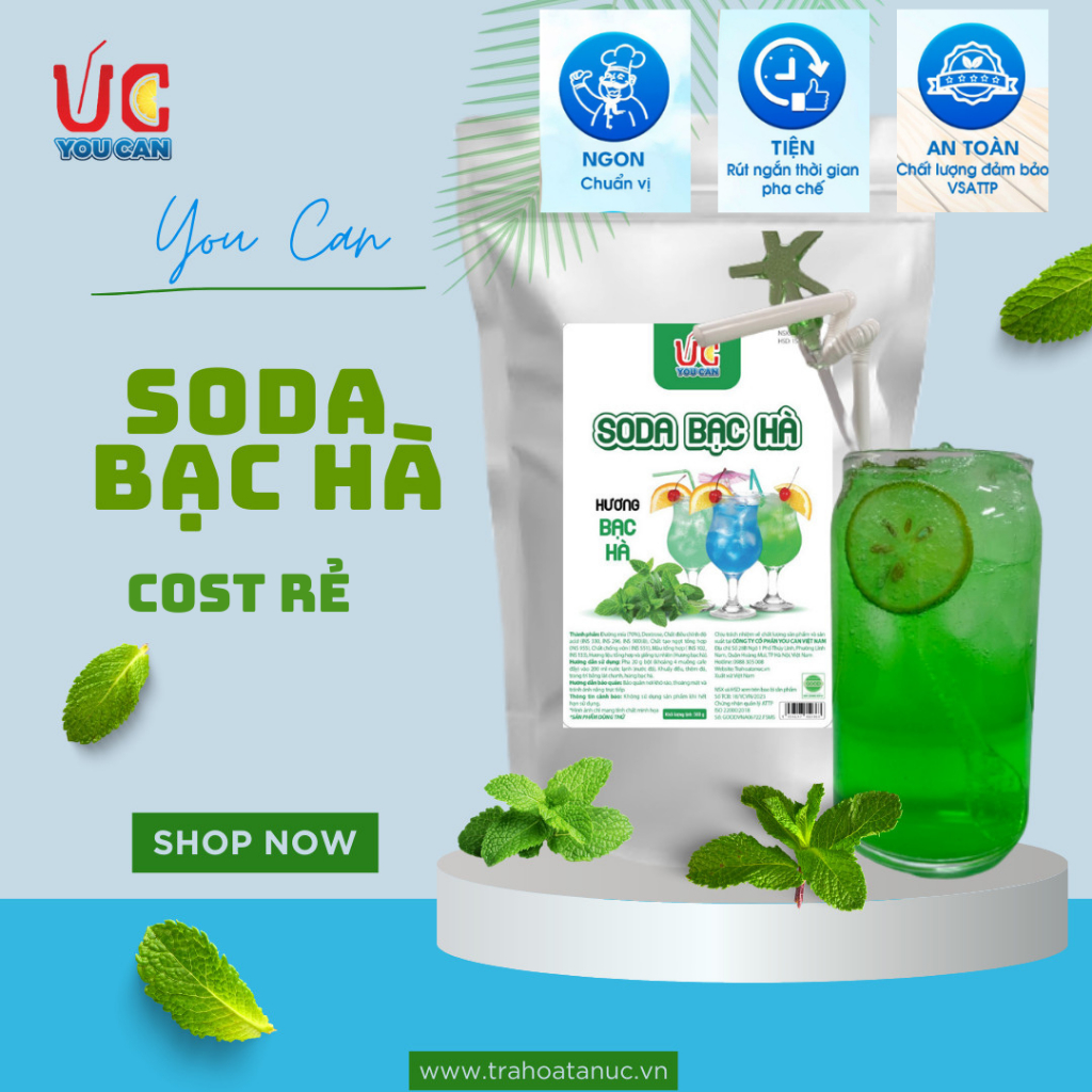 Soda Bạc Hà (1gói 500gr) Soda UC,Nước Uống Giải Khát Có Sẵn Gas, Không Cần Siro và Nước Có Gas,Đủ Vị,Thơm Ngon, Dễ Pha