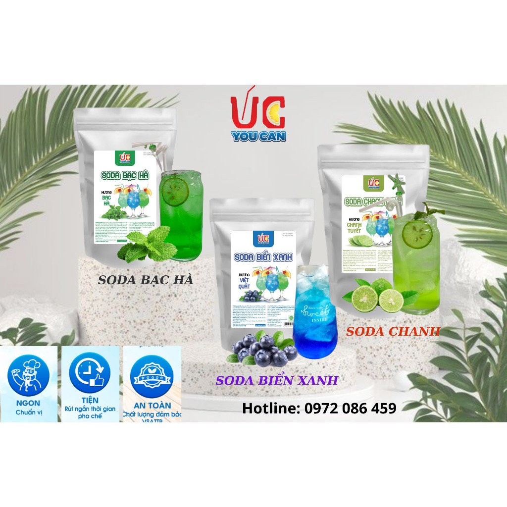 Soda Hoà Tan UC. Hàng Công Ty, có sẵn Gas, dễ pha chế, cost thấp màu đẹp 1 gói 500 gr