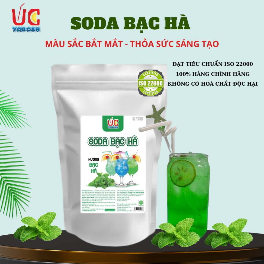 Soda Hoà Tan UC. Hàng Công Ty, có sẵn Gas, dễ pha chế, cost thấp màu đẹp 1 gói 500 gr