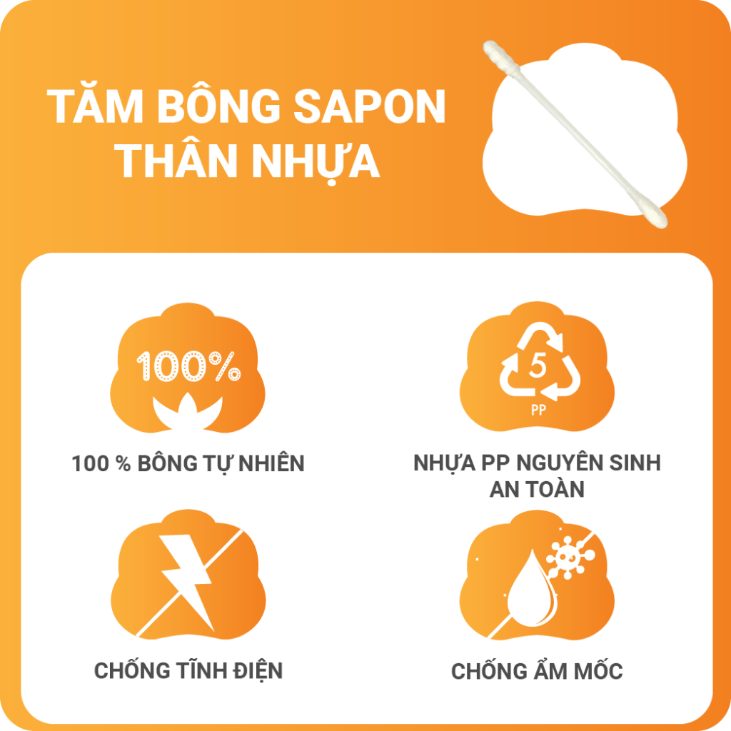 Tăm bông ngoáy tai người lớn NOVA thân nhựa TB01-014 túi 100 que
