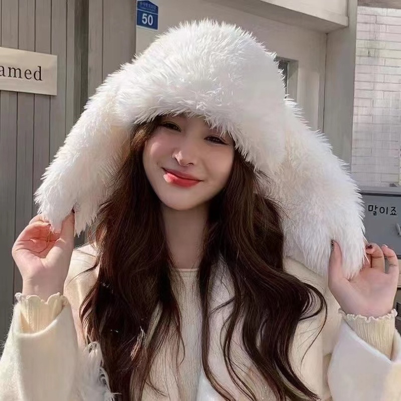 Mũ tai thỏ dài lông xù giữ ấm mua đông dành cho nữ dùng chụp ảnh hottrend