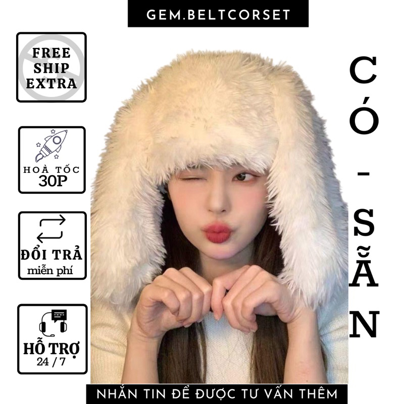 Mũ tai thỏ dài lông xù giữ ấm mua đông dành cho nữ dùng chụp ảnh hottrend