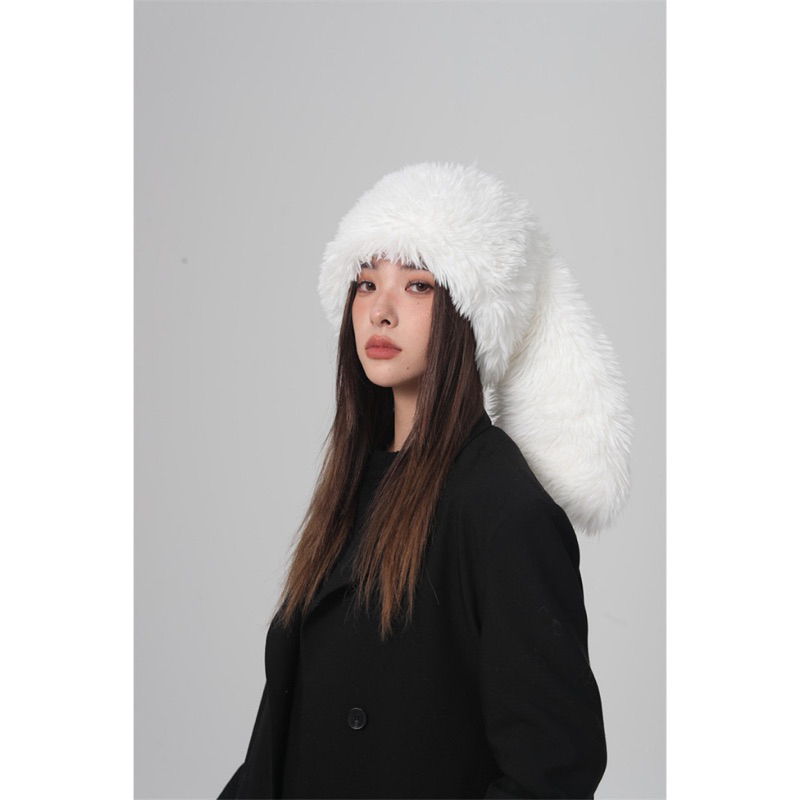 Mũ tai thỏ dài lông xù giữ ấm mua đông dành cho nữ dùng chụp ảnh hottrend