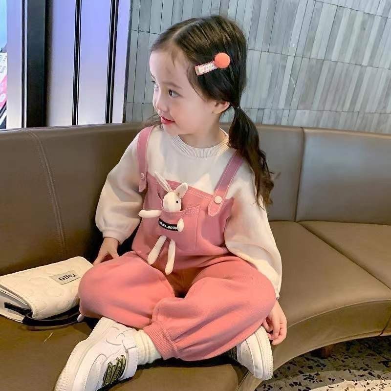 Bộ Nỉ Thu Đông Dài Tay Cho Bé Gái Gấu Hồng Xinh Xắn Đáng Yêu