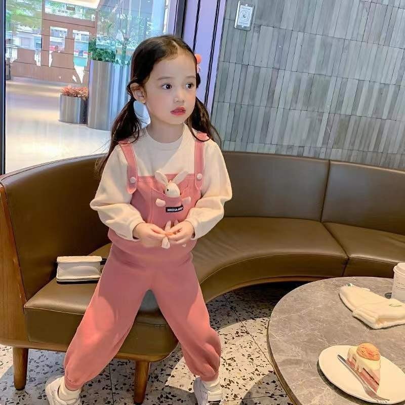 Bộ Nỉ Thu Đông Dài Tay Cho Bé Gái Gấu Hồng Xinh Xắn Đáng Yêu