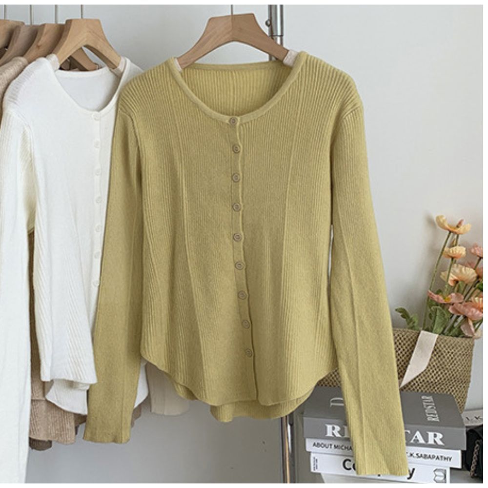 Áo Cardigan Len Nữ Áo khoác Thu Đông cổ tròn vải len tăm cao cấp thiết kế đuôi tôm YOLUMI