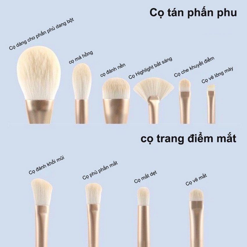 Bộ cọ trang điểm SUAKE 10 cái siêu mềm dùng để đánh phấn nền/ phấn mắt/ bắt sáng/ che khuyết điểm DANA