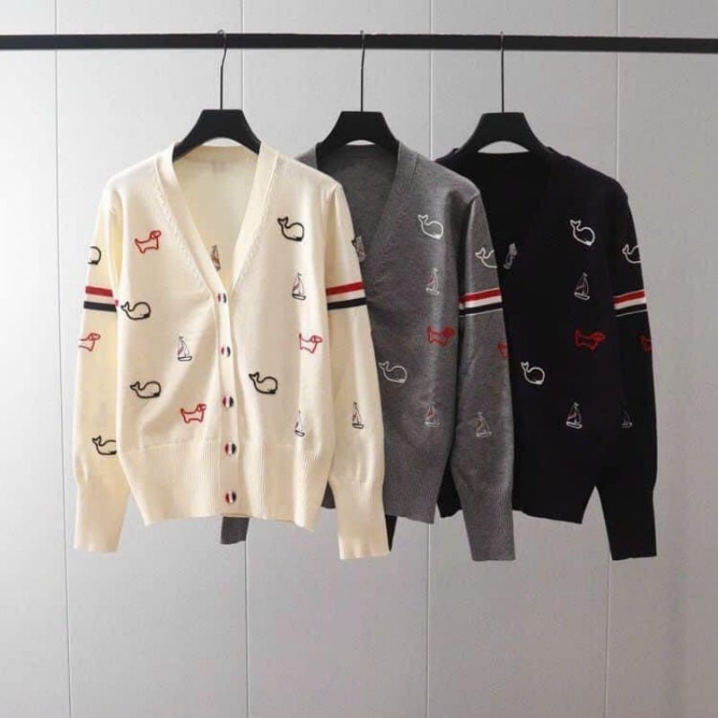 Áo Khoác Len Cardigan Kẻ Vạch Tay Thêu Hoạ Tiết QCCC