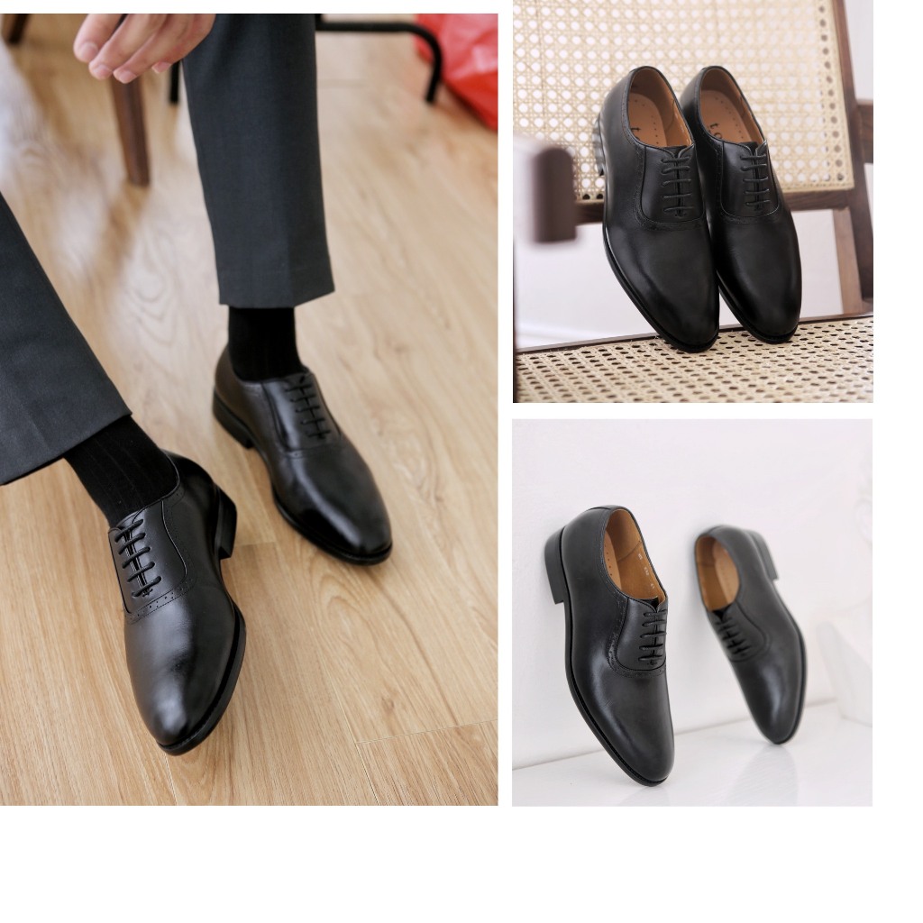 Giày Tây Cột Dây Oxford Nam da bò nguyên tấm Toroshoes Mã M597.2 Đen