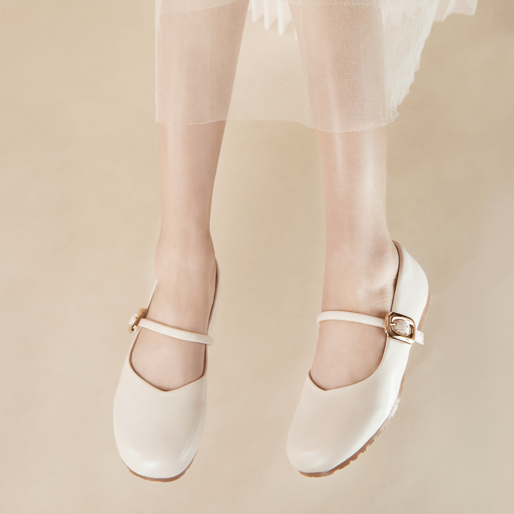 Giày búp bê nữ bằng da siêu êm, mũi tròn kèm khóa cực xinh cao 1cm AA0438