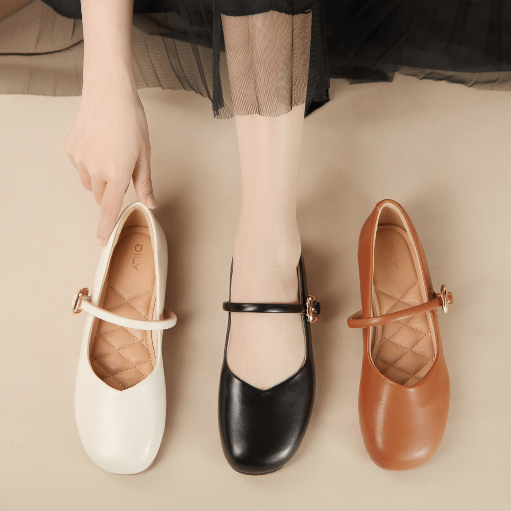 Giày búp bê nữ bằng da siêu êm, mũi tròn kèm khóa cực xinh cao 1cm AA0438