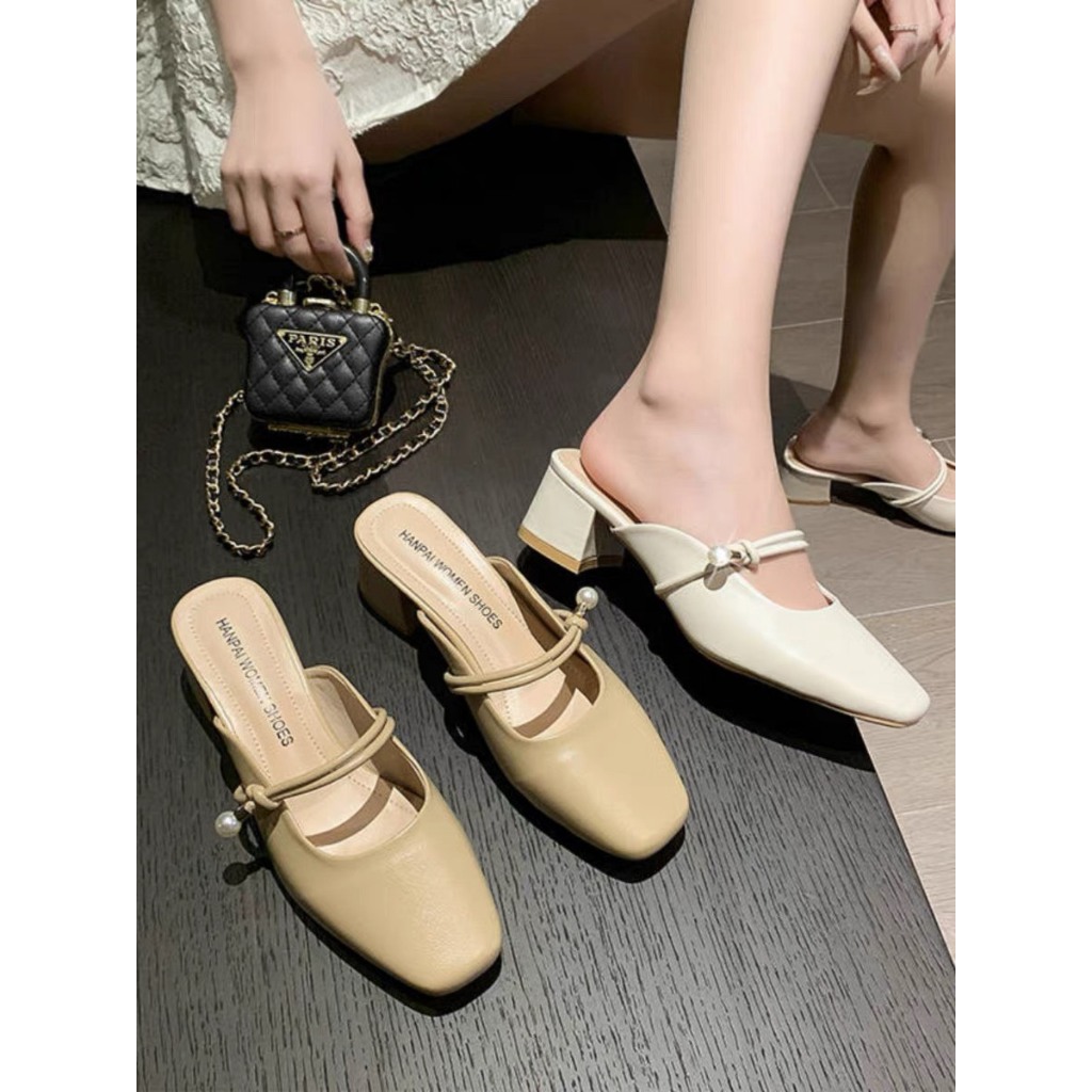 Giày gót vuông dây đính hạt mã K18