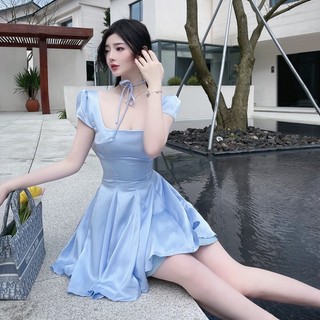 ĐẦM LỤA CỔ U DÁNG XÒE, VÁY NỮ ĐƠN GIẢN BASIC CHO CÔ NÀNG DỊU DÀNG