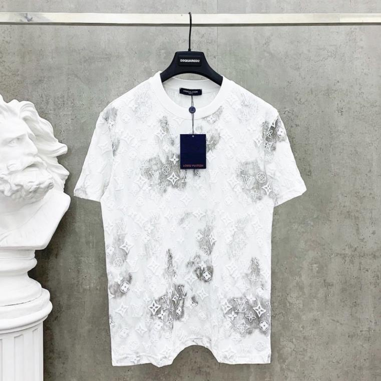 Áo Thun Cotton LV Dập Vân Nổi Hồng Cánh Sen, Unisex, Form Rộng, Dày Dặn, N108