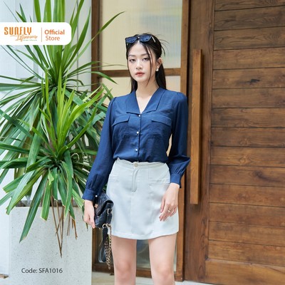 Áo Sơ Mi Nữ Linen Lụa SUNFLY Dài Tay SFA1016