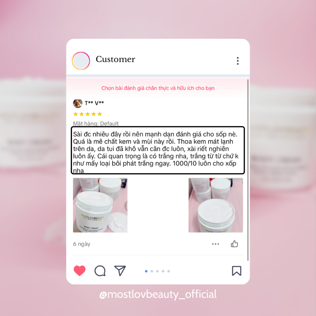 Kem Body Dưỡng Trắng Da Vào Ban Đêm Mostlovbeauty, TRẮNG THẬT Sau 2 Tuần Sử Dụng