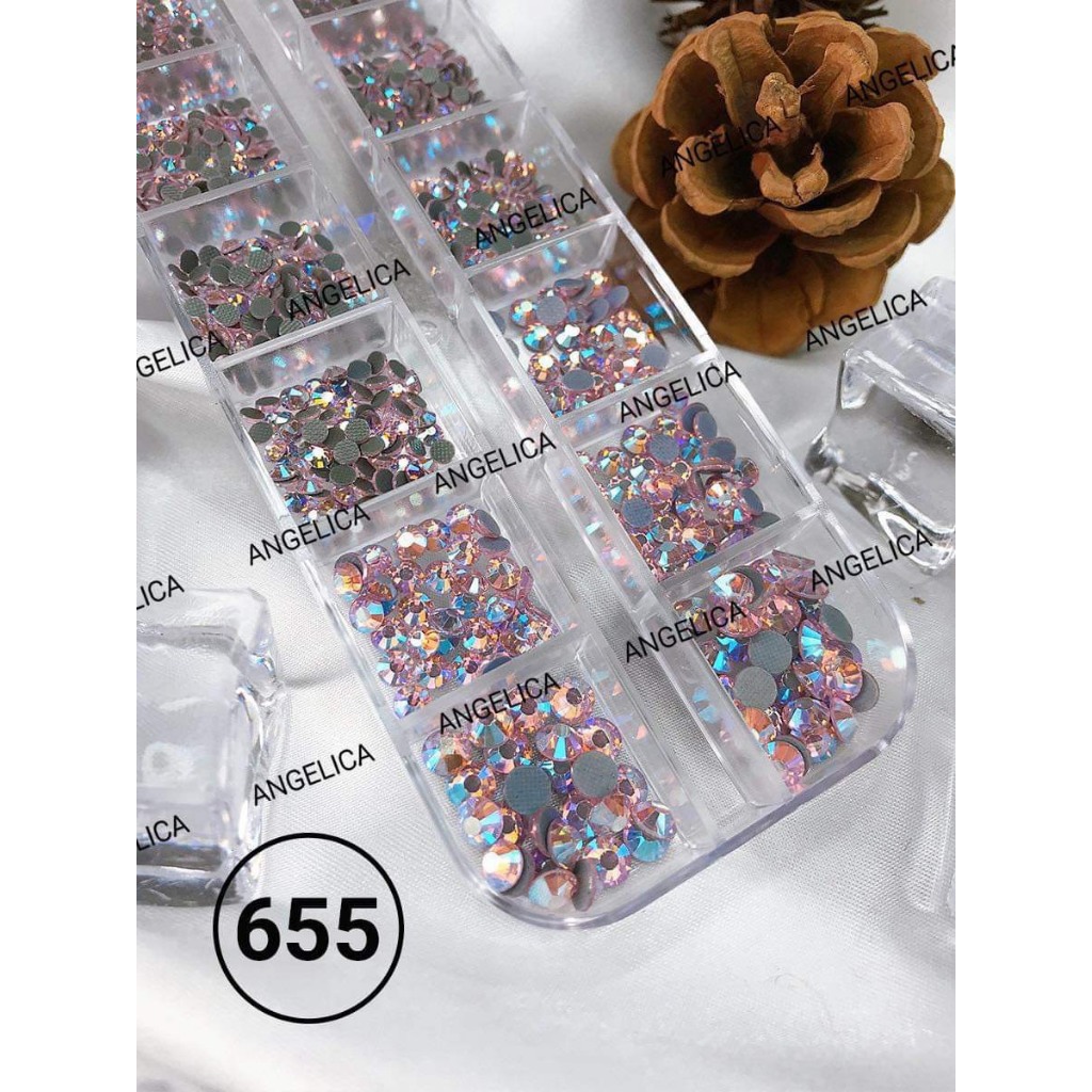 Khay đá nail chân lưới 14 khía đủ màu đính móng siêu sáng ANGELICA